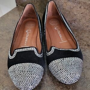 Jeffrey Campbell Black Suede Flats with Silver Rhinestone Toe